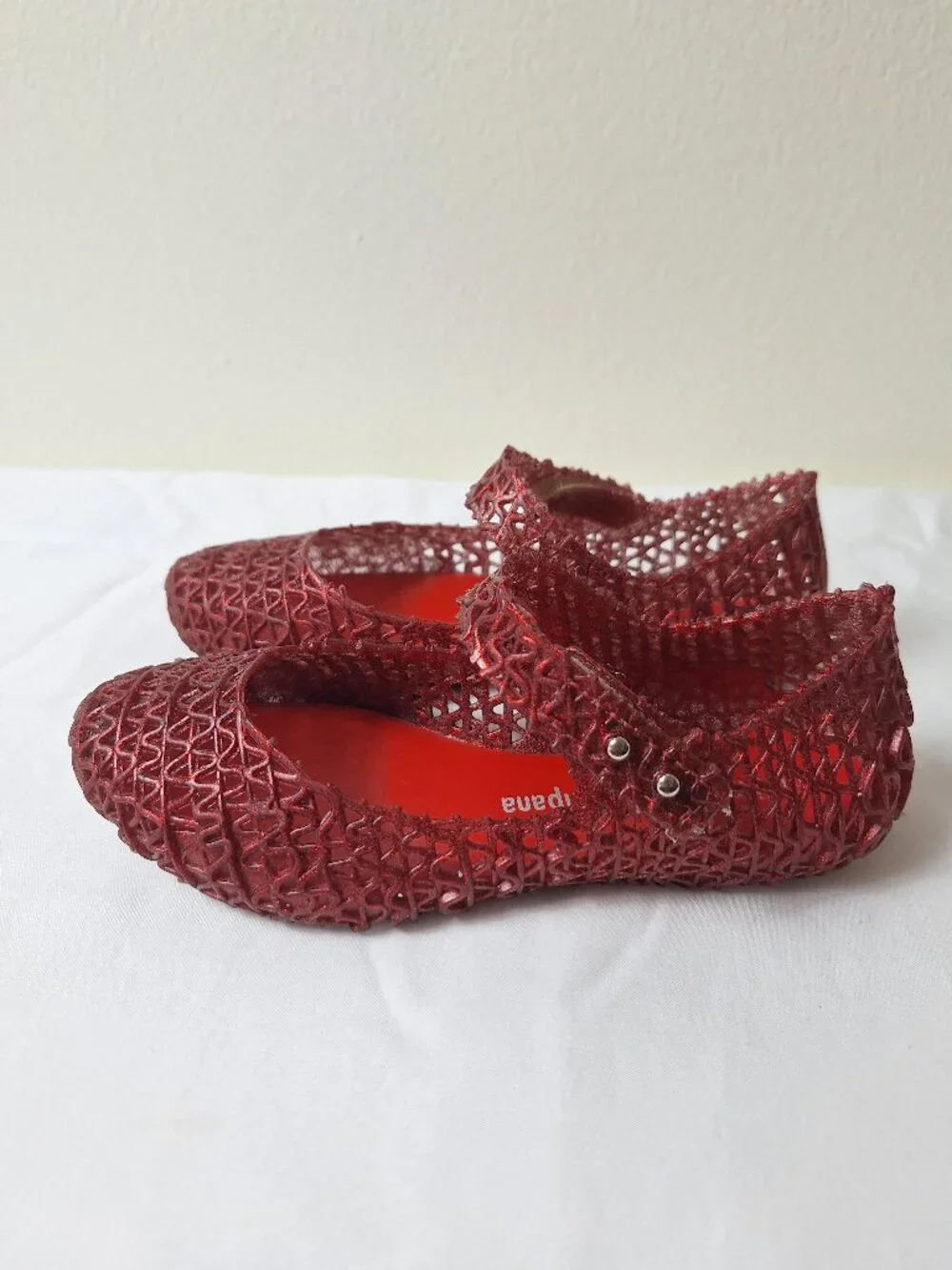 Mini Melissa Girls Red Glitter Mary Jane Dress Shoes